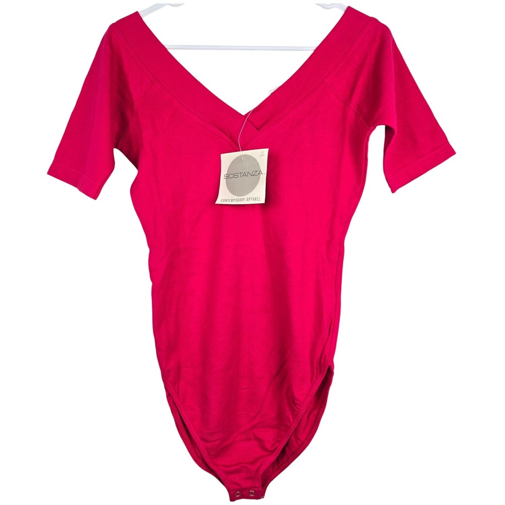 Sostanza Berry Pink V-Neck Short Sleeve Bodysuit MT9S New with Tags Medium
